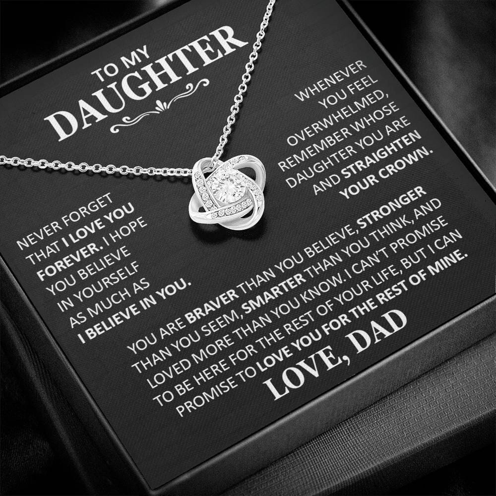 Unique Gift for Daughter From Dad "Never Forget That I Love You" Necklace Jewelry 14K White Gold Finish Two-Toned Gift Box 