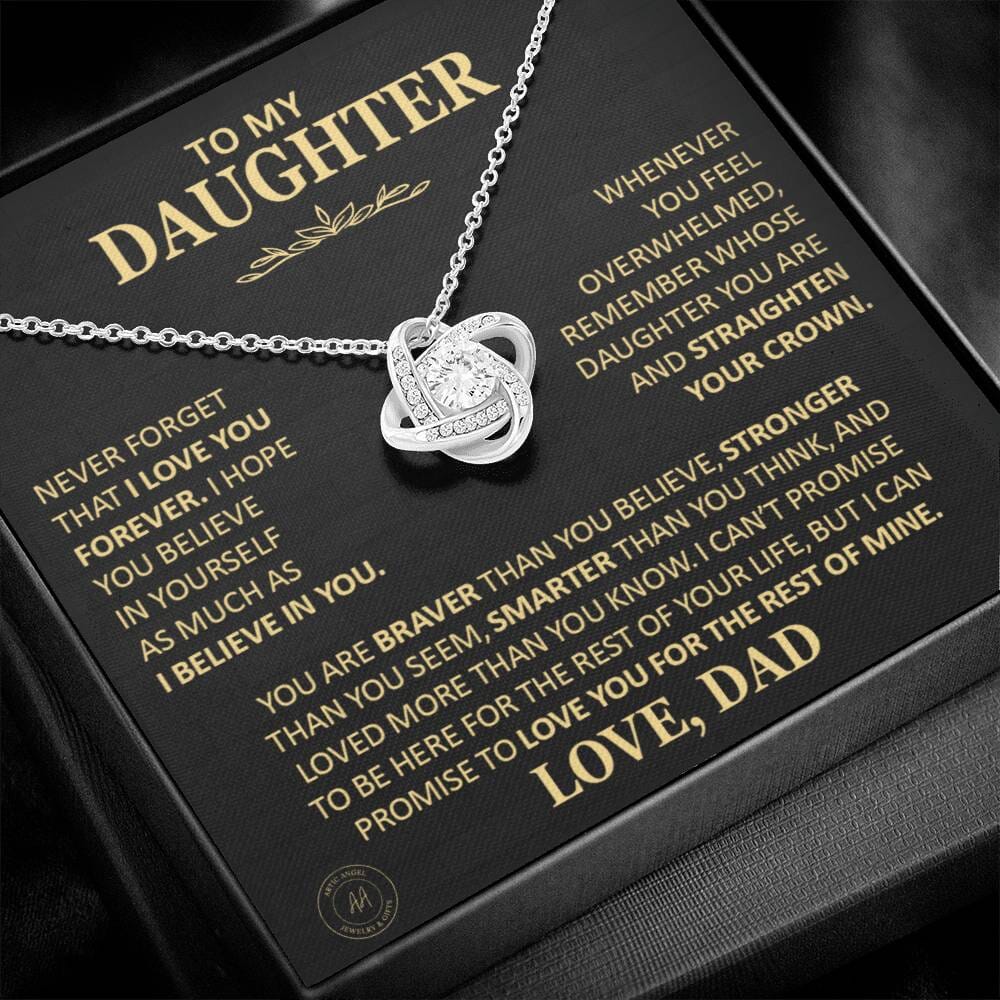 Beautiful Gift for Daughter From Dad "Never Forget That I Love You" Necklace Jewelry 14K White Gold Finish Two-Toned Gift Box 