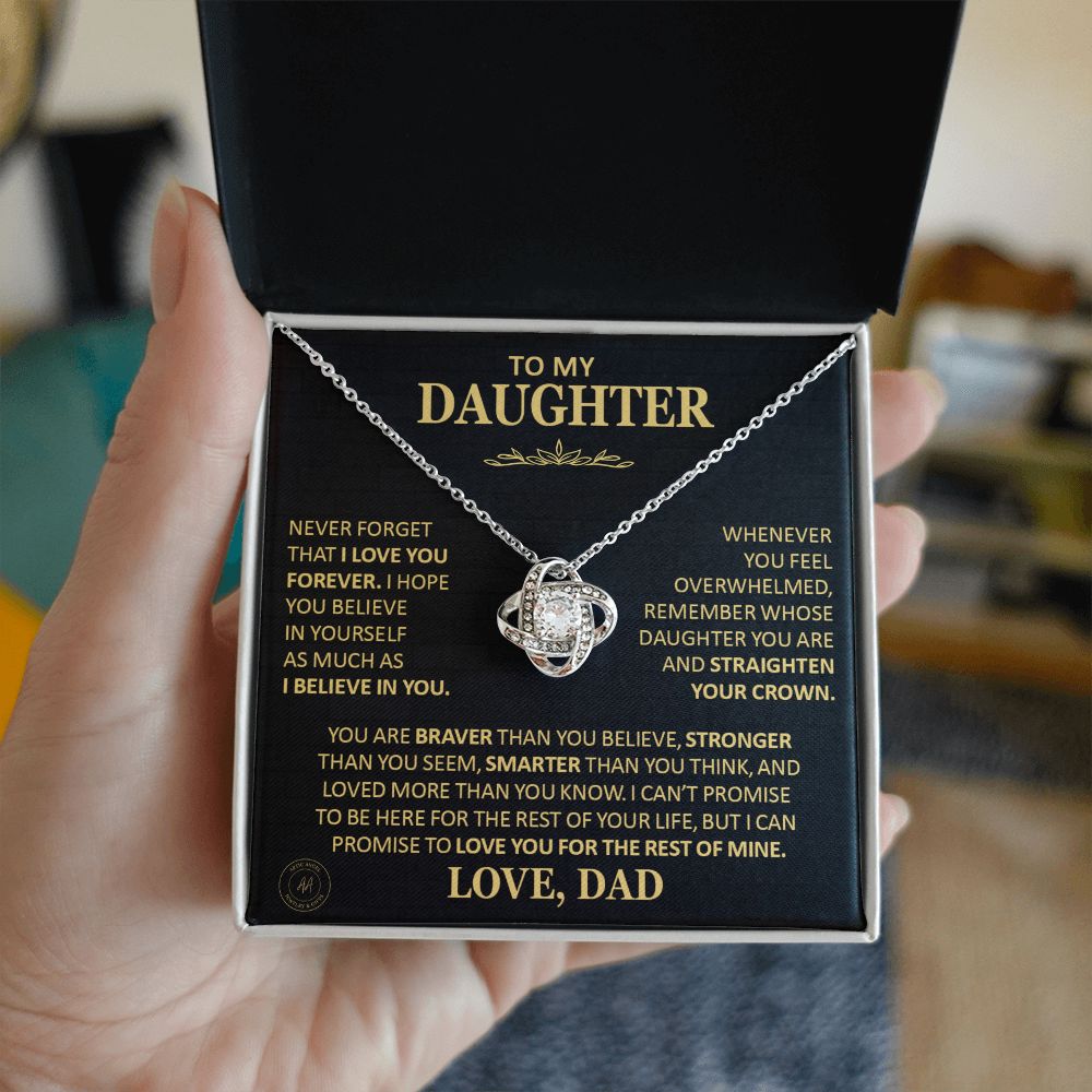 Beautiful Gift for Daughter From Dad "Never Forget That I Love You" Love Knot Necklace Jewelry 