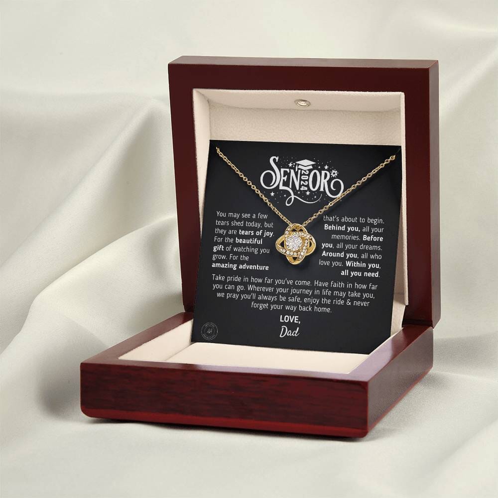 Graduation Gift for Daughter 2024 "The Beautiful Gift" Love, Dad Jewelry 18K Yellow Gold Finish Mahogany Style Luxury Box (w/LED) 