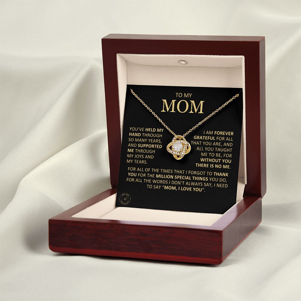 Unique Custom Gift for Mom "Without You There Is No Me" Knot Necklace Jewelry 18K Yellow Gold Finish 