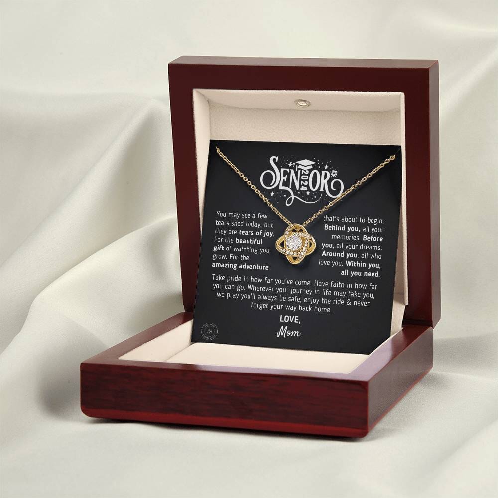 Graduation Gift for Daughter 2024 "The Beautiful Gift" Love, Mom Jewelry 18K Yellow Gold Finish Mahogany Style Luxury Box (w/LED) 