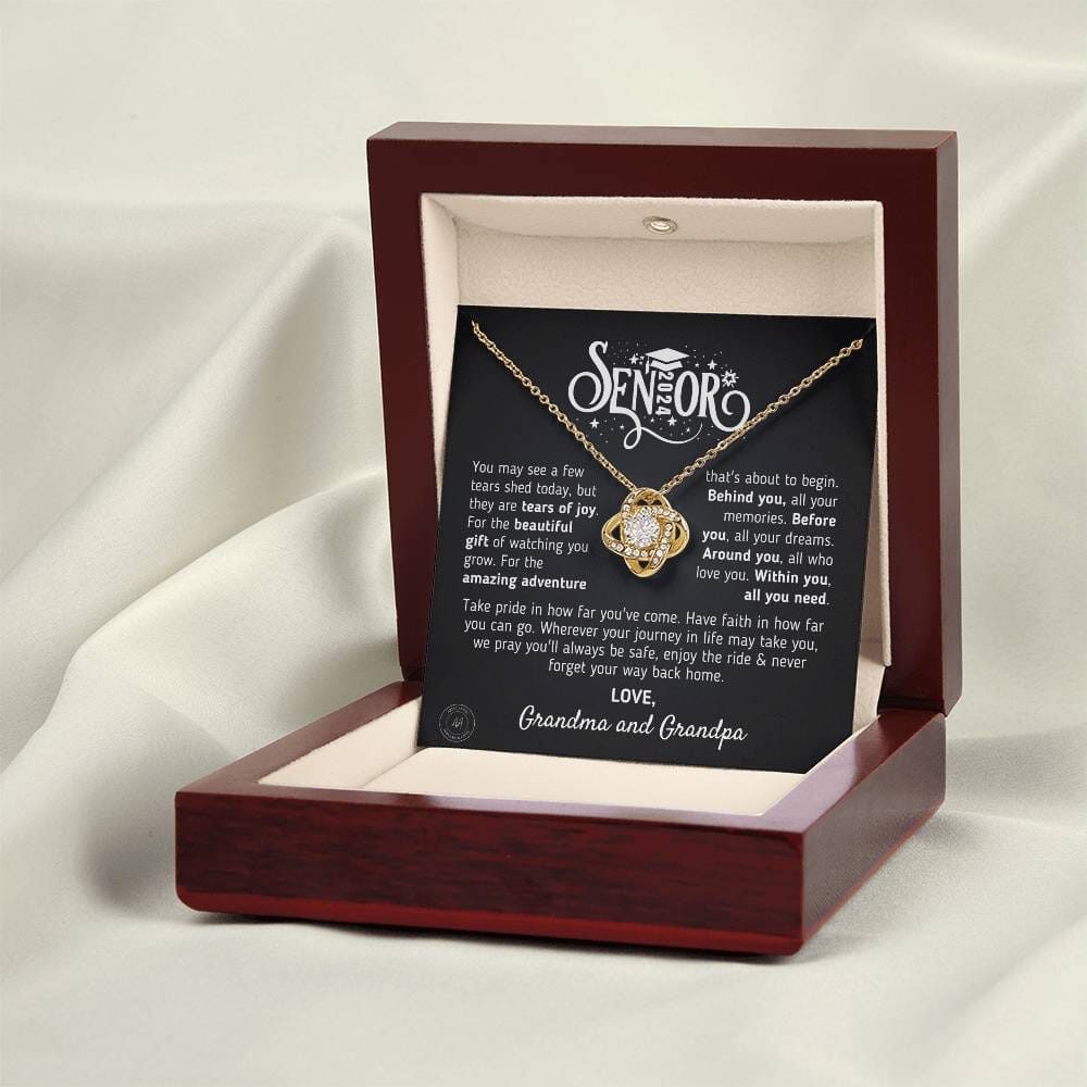 Graduation Gift for Granddaughter 2024 "The Beautiful Gift" Love, Grandma and Grandpa Jewelry 18K Yellow Gold Finish Mahogany Style Luxury Box (w/LED) 