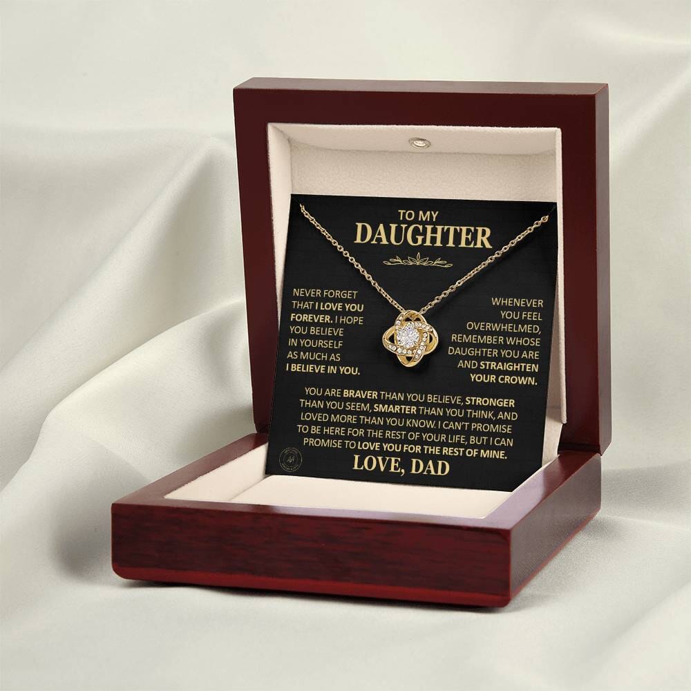 Beautiful Gift for Daughter From Dad "Never Forget That I Love You" Necklace Jewelry 18K Yellow Gold Finish Mahogany Style Luxury Box (w/LED) 