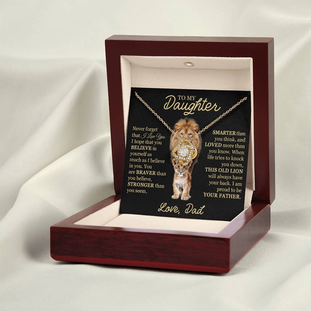 Beautiful Gift for Daughter from Dad "This Old Lion" Necklace Jewelry 18K Yellow Gold Finish Mahogany Style Luxury Box w/LED Light (Most Popular) 