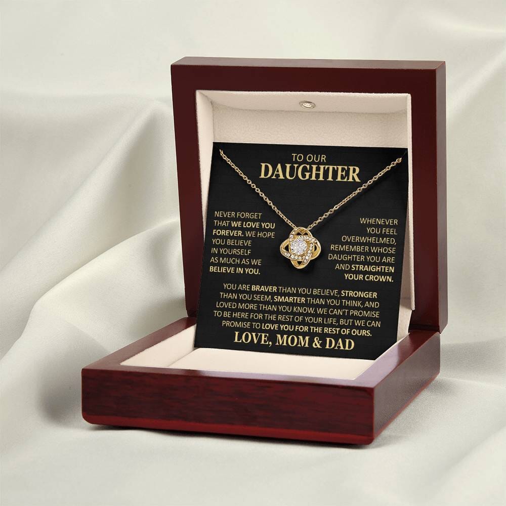 Beautiful Gift for Daughter From Mom and Dad "Never Forget That We Love You" Necklace Jewelry 18K Yellow Gold Finish Mahogany Style Luxury Box (w/LED) 