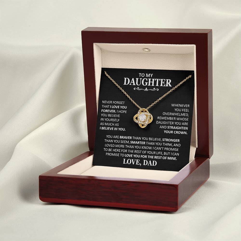 Unique Gift for Daughter From Dad "Never Forget That I Love You" Necklace Jewelry 18K Yellow Gold Finish Mahogany Style Luxury Box (w/LED) 