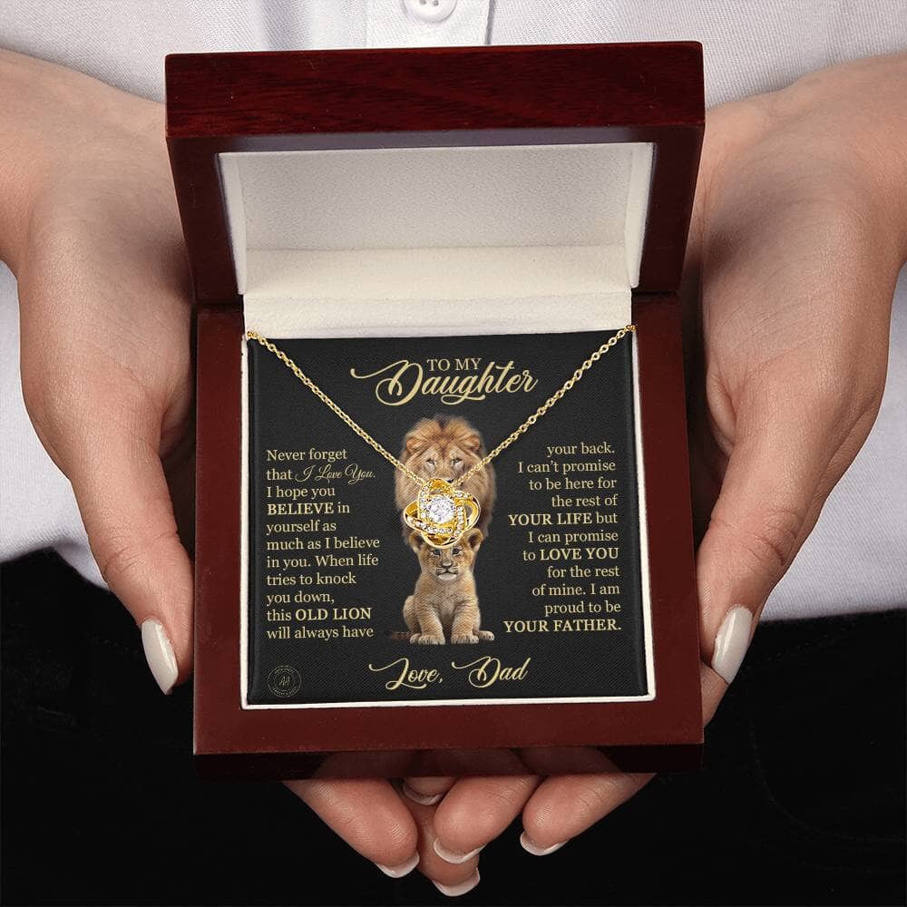 Beautiful Gift for Daughter from Dad "This Old Lion For The Rest Of Mine" Necklace Jewelry 18K Yellow Gold Finish Mahogany Style Luxury Box (w/LED) 