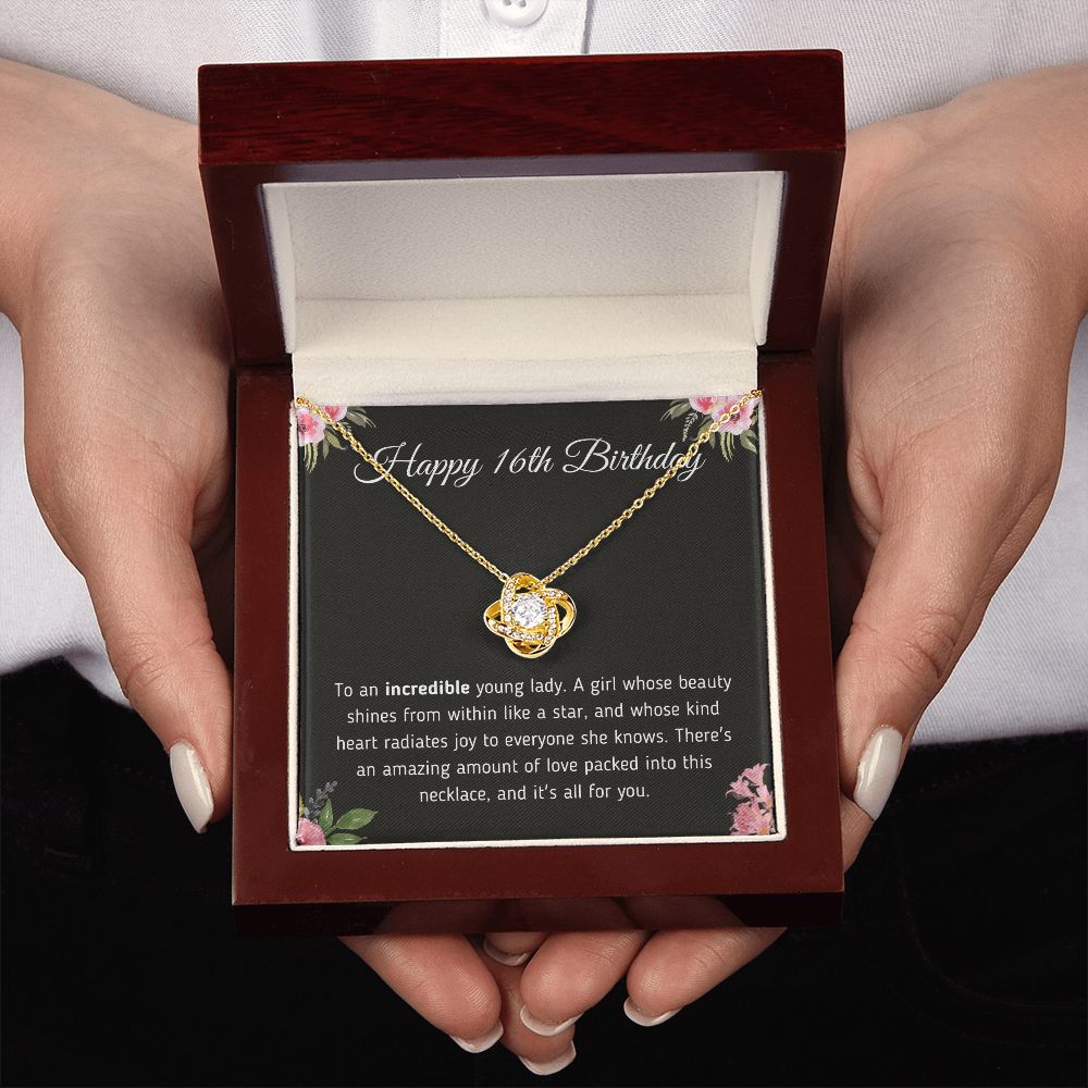 Happy 16th Birthday "Incredible Young Lady" Love Knot Necklace Jewelry 