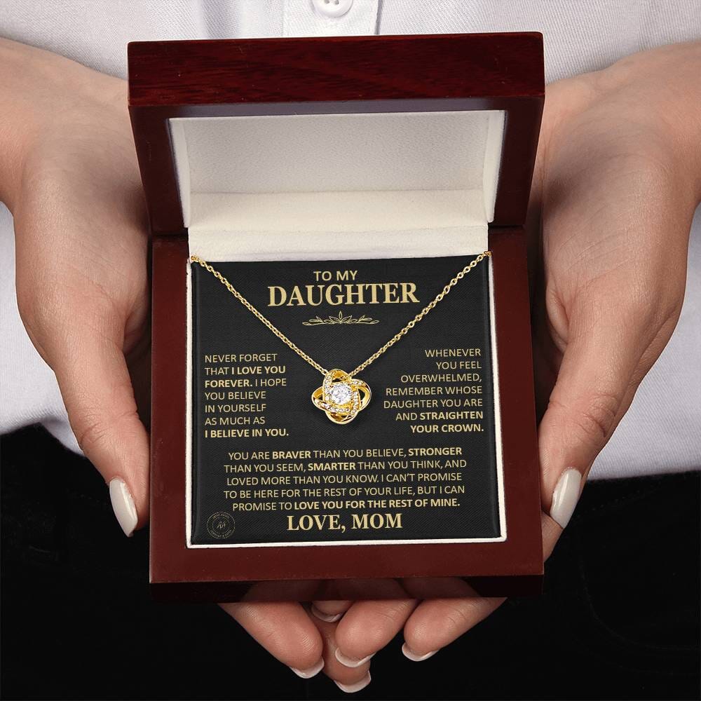 Unique Gift for Daughter From Mom "Never Forget That I Love You" Necklace Jewelry 18K Yellow Gold Finish Mahogany Style Luxury Box (w/LED) 