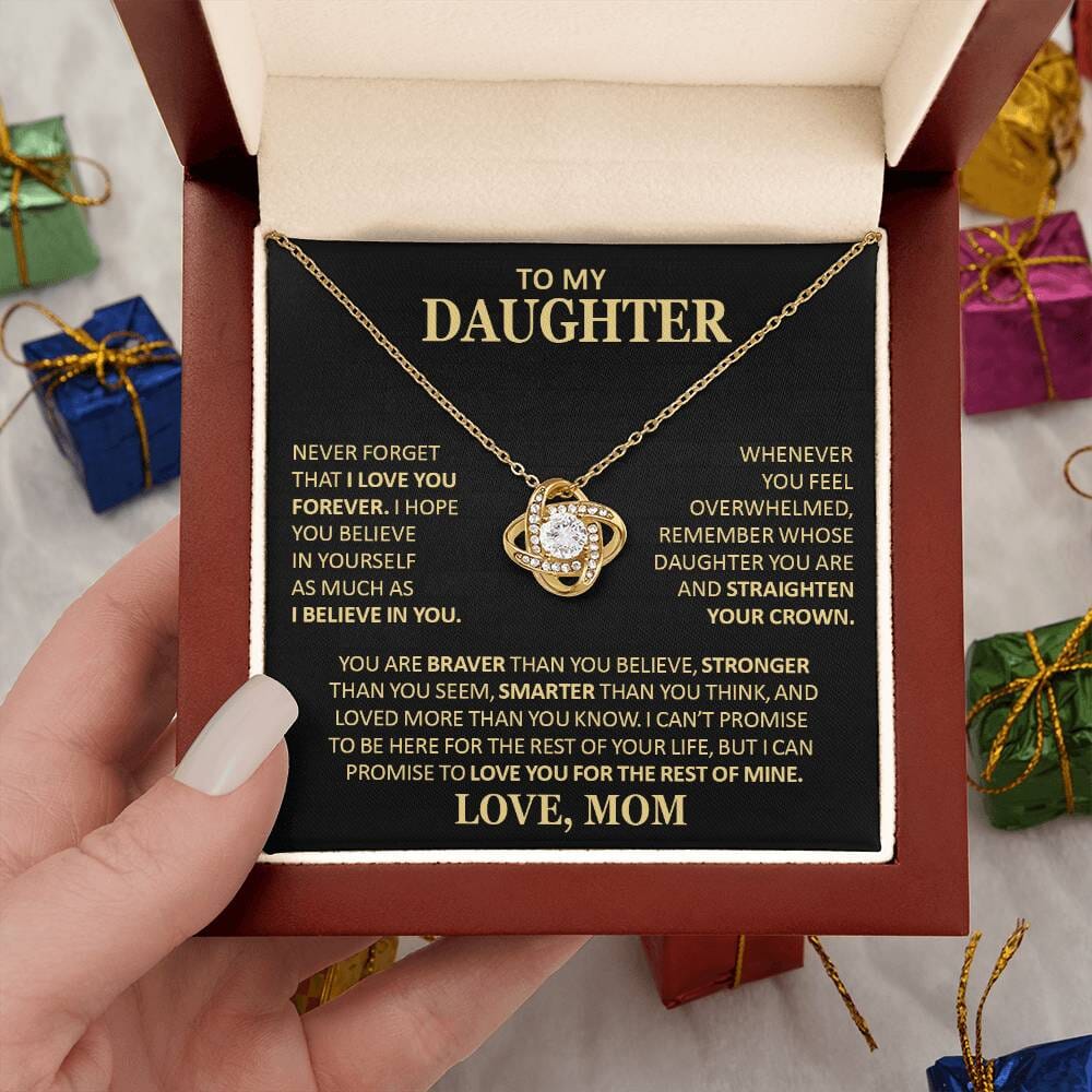 Beautiful Gift for Daughter From Mom "Never Forget That I Love You" Necklace Jewelry 18K Yellow Gold Finish Mahogany Style Luxury Box (w/LED) 