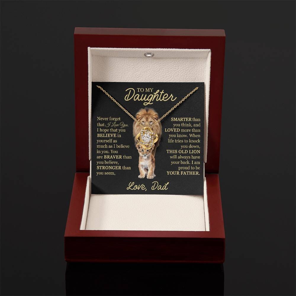 Beautiful Gift for Daughter from Dad "This Old Lion" Necklace Jewelry 18K Yellow Gold Finish Mahogany Style Luxury Box w/LED Light (Most Popular) 