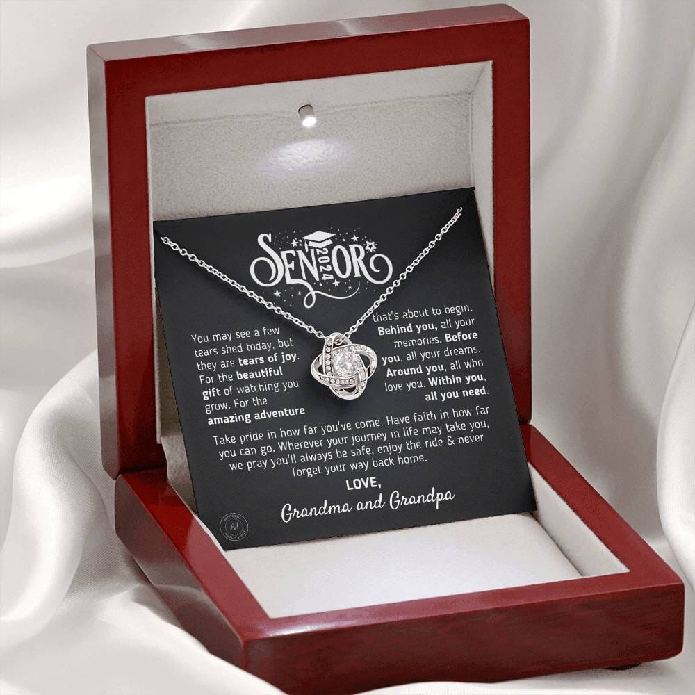 Graduation Gift for Granddaughter 2024 "The Beautiful Gift" Love, Grandma and Grandpa Jewelry 14K White Gold Finish Mahogany Style Luxury Box (w/LED) 