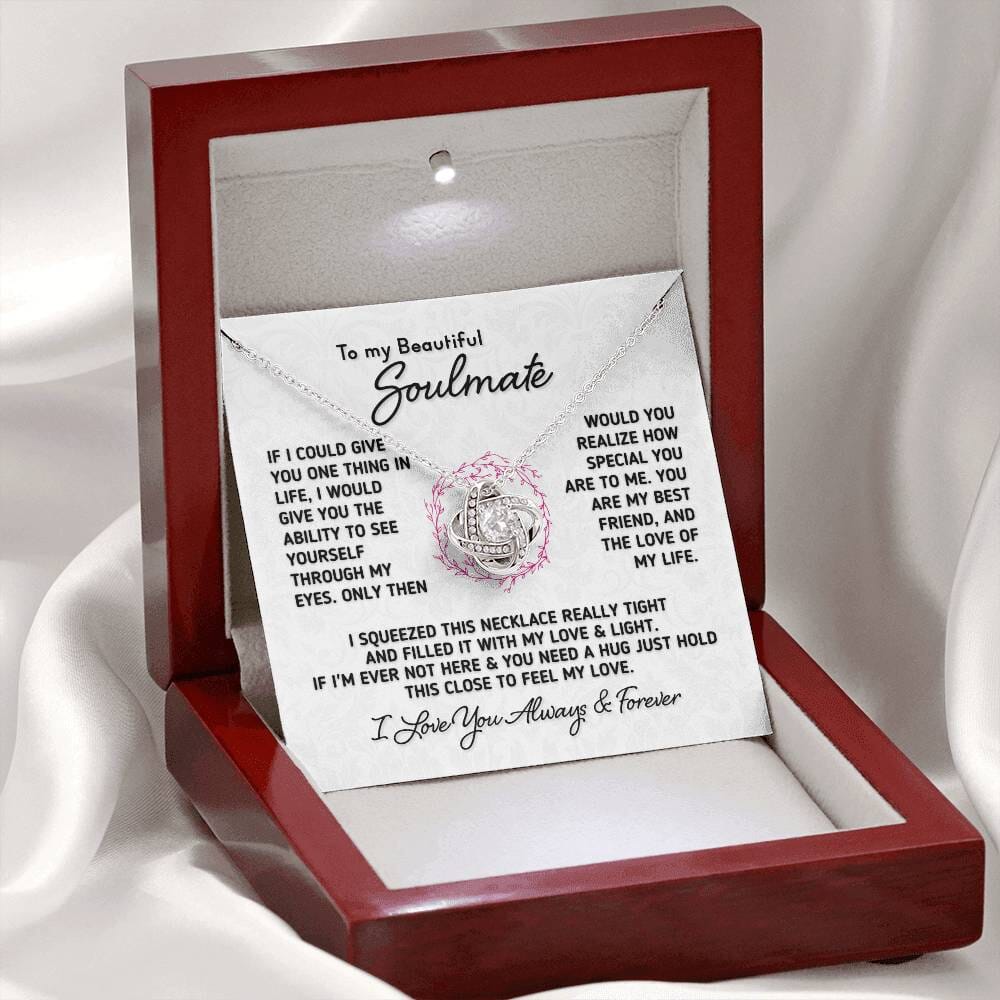 Gift for Soulmate "If I Could Give You One Thing" Necklace Jewelry 14K White Gold Finish Mahogany Style Luxury Box (w/LED) 