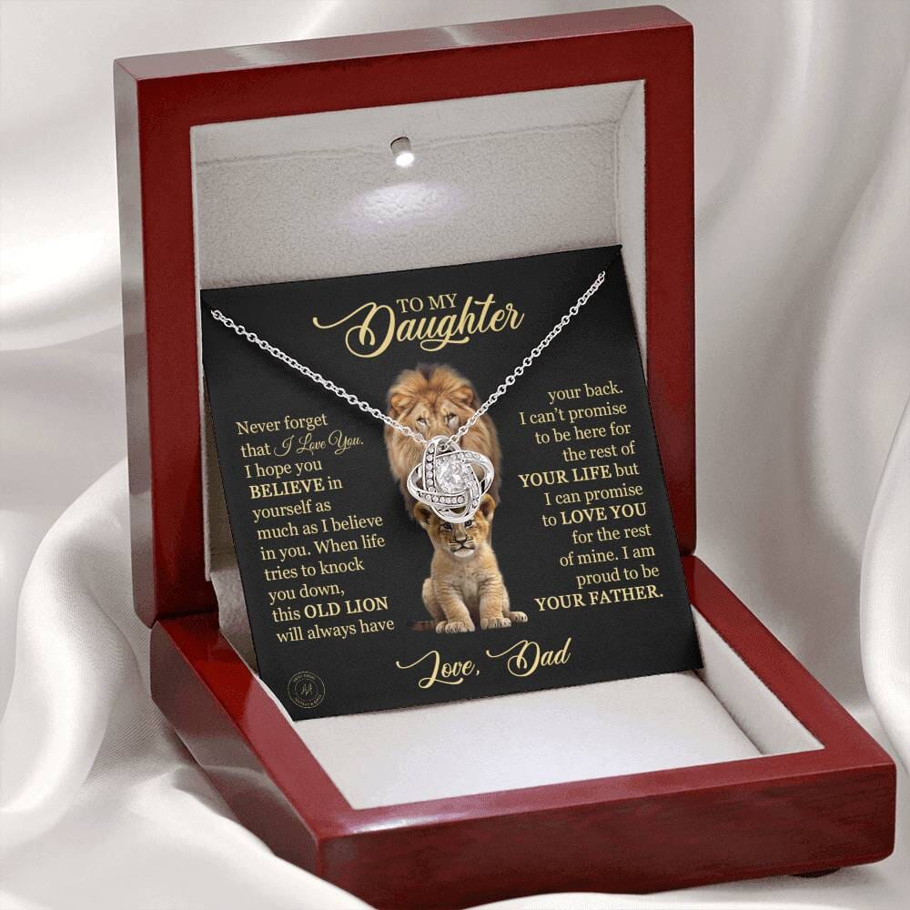 Beautiful Gift for Daughter from Dad "This Old Lion For The Rest Of Mine" Necklace Jewelry 14K White Gold Finish Mahogany Style Luxury Box (w/LED) 