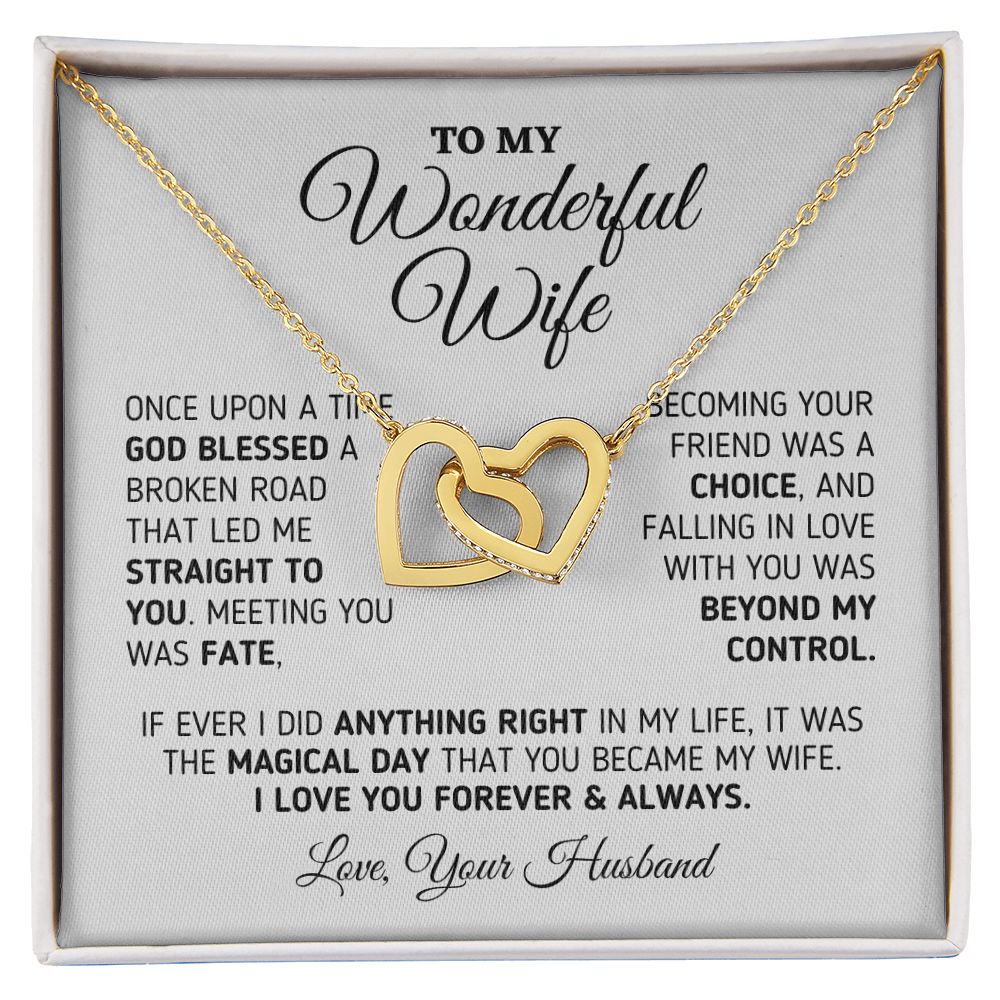 Gift for Wife "The Magical Day" Interlocking Hearts Necklace Jewelry 18K Yellow Gold Finish Two-Toned Gift Box 