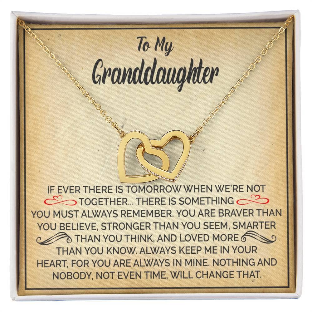 Beautiful Gift for Granddaughter "Keep Me In Your Heart" Interlocking Hearts Necklace Jewelry 18K Yellow Gold Finish Two-Toned Gift Box 