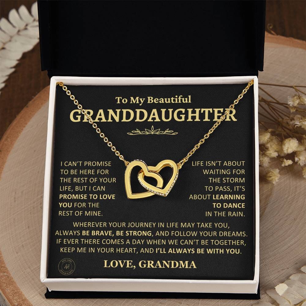 Gift for Granddaughter From Grandma "Keep Me In Your Heart" Interlocking Heart Necklace Jewelry 18K Yellow Gold Finish Two-Toned Gift Box 