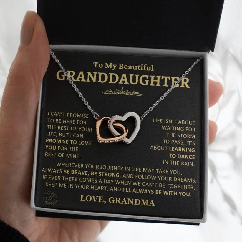 Gift for Granddaughter From Grandma "Keep Me In Your Heart" Interlocking Heart Necklace Jewelry Polished Stainless Steel & Rose Gold Finish Two-Toned Gift Box 