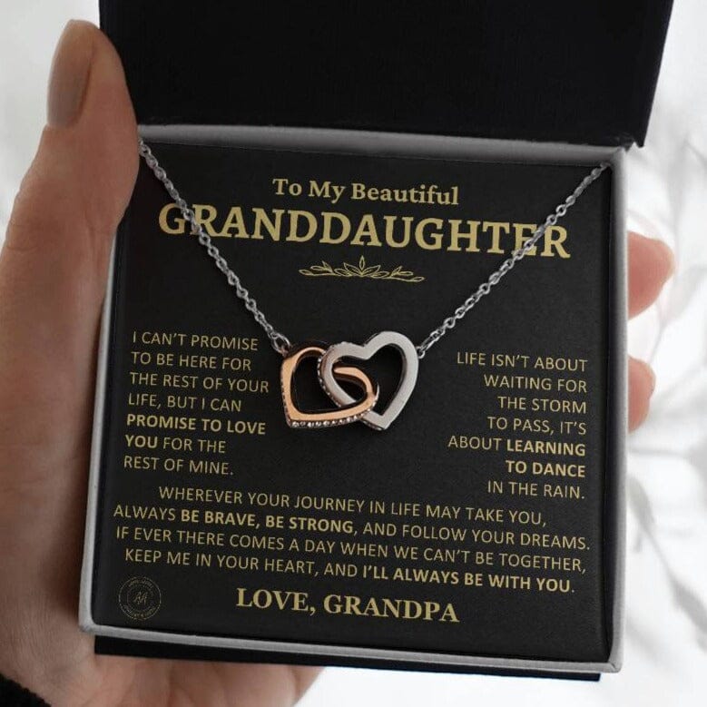 Gift for Granddaughter From Grandpa "Keep Me In Your Heart" Interlocking Hearts Necklace Jewelry Polished Stainless Steel & Rose Gold Finish Two-Toned Gift Box 