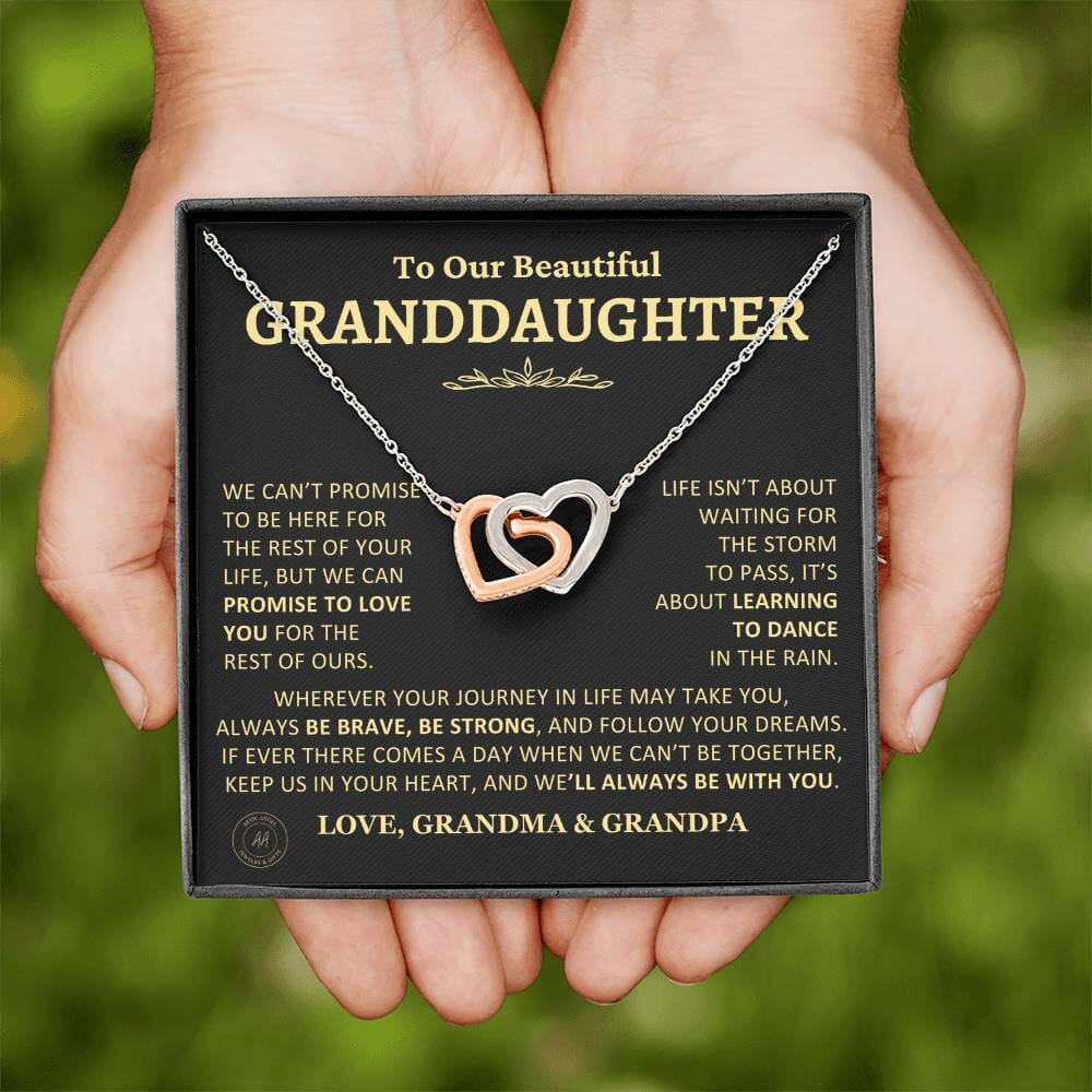 Gift for Granddaughter From Grandma and Grandpa "Keep Us In Your Heart" Interlocking Hearts Necklace Jewelry 