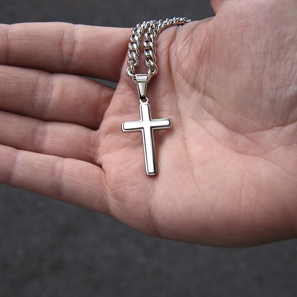 Beautiful Gift for Son From Mom and Dad "Never Forget That We Love You" Cross Necklace On Cuban Chain Jewelry 