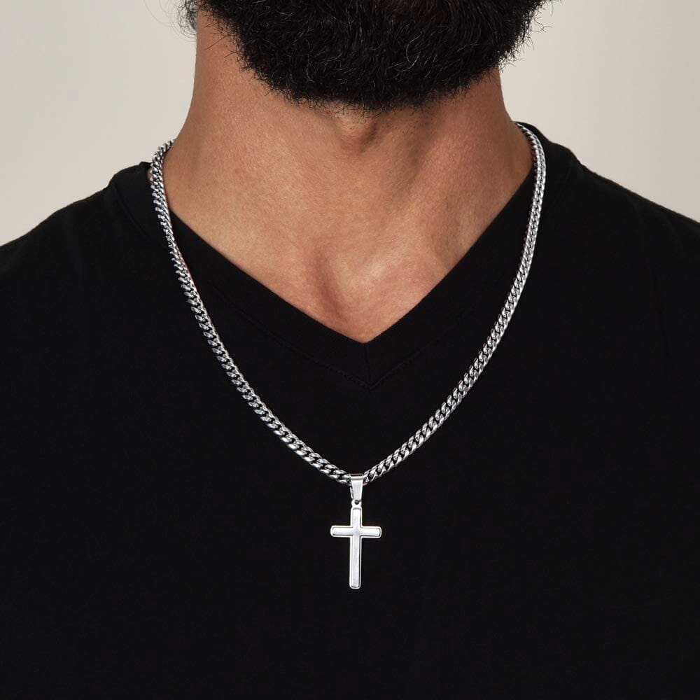 Beautiful Gift for Son From Mom and Dad "Never Forget That We Love You" Cross Necklace On Cuban Chain Jewelry 