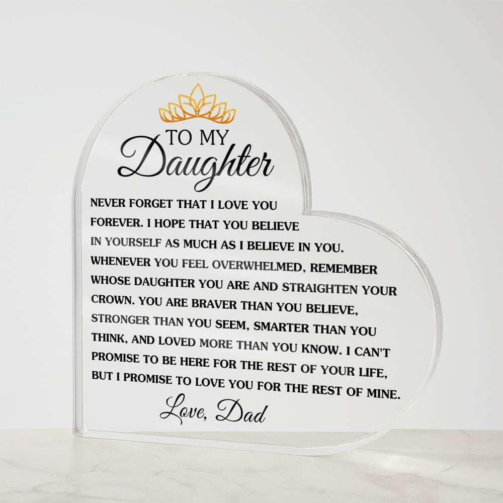 Beautiful Gift for Daughter From Dad "Never Forget That I Love You" Acrylic Heart Jewelry 