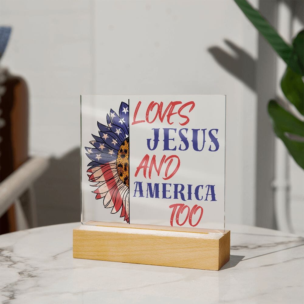 Beautiful "Loves Jesus and America Too" Acrylic Plaque Jewelry 