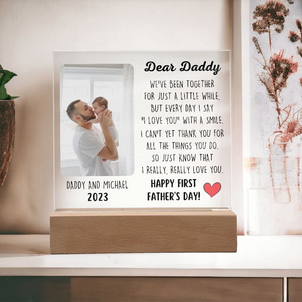 First Father's Day Gift For New Dad "I Love You With A Smile" Acrylic Plaque: A One of a Kind Keepsake Jewelry Wooden Base 