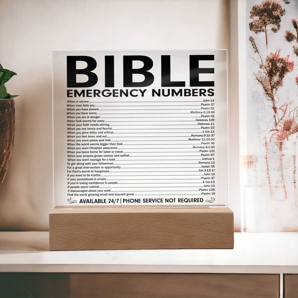 Powerful "Bible Emergency Numbers" Acrylic Plaque: An Unforgettable and Exclusive Keepsake Jewelry Wooden Base 