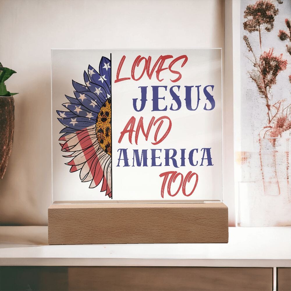 Beautiful "Loves Jesus and America Too" Acrylic Plaque Jewelry 