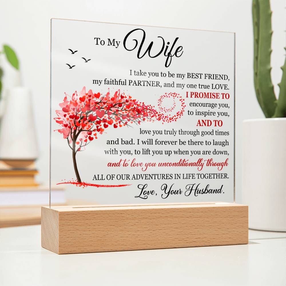 Gift for Wife from Husband "I Take You To Be My Best Friend" Acrylic Plaque Jewelry Standard Wooden Base (Not Lighted) 