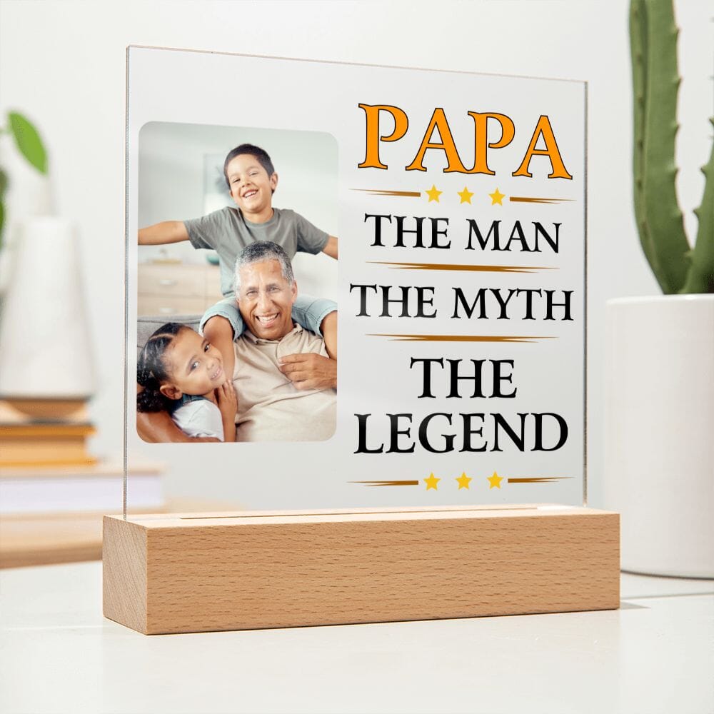Custom Gift for Grandpa "Papa The Man The Myth The Legend" Acrylic Plaque Jewelry Wooden Base 