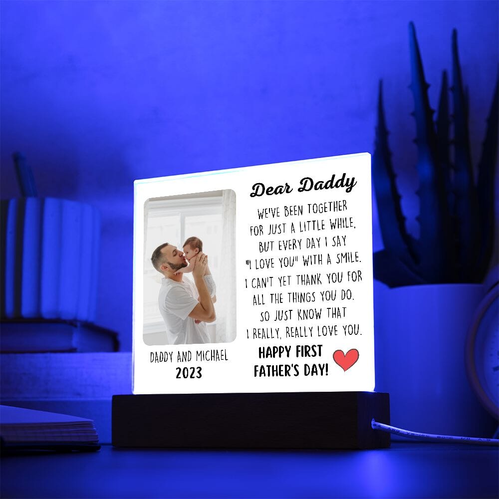 First Father's Day Gift For New Dad "I Love You With A Smile" Acrylic Plaque: A One of a Kind Keepsake Jewelry Acrylic Square with LED Base 
