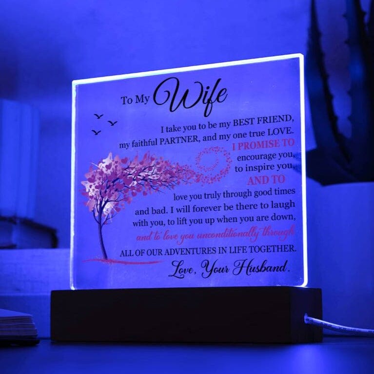 Gift for Wife from Husband "I Take You To Be My Best Friend" Acrylic Plaque Jewelry Lighted Wooden Base With LED (Best Seller) 