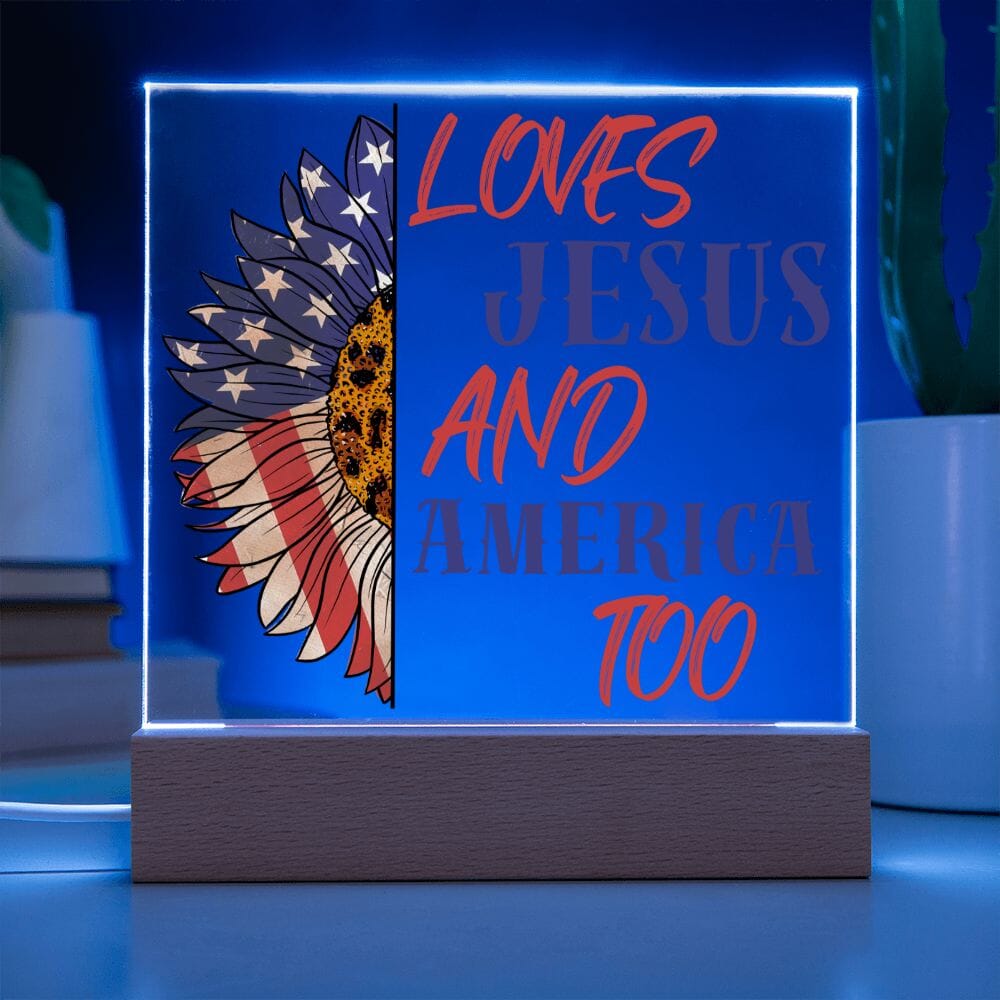 Beautiful "Loves Jesus and America Too" Acrylic Plaque Jewelry 