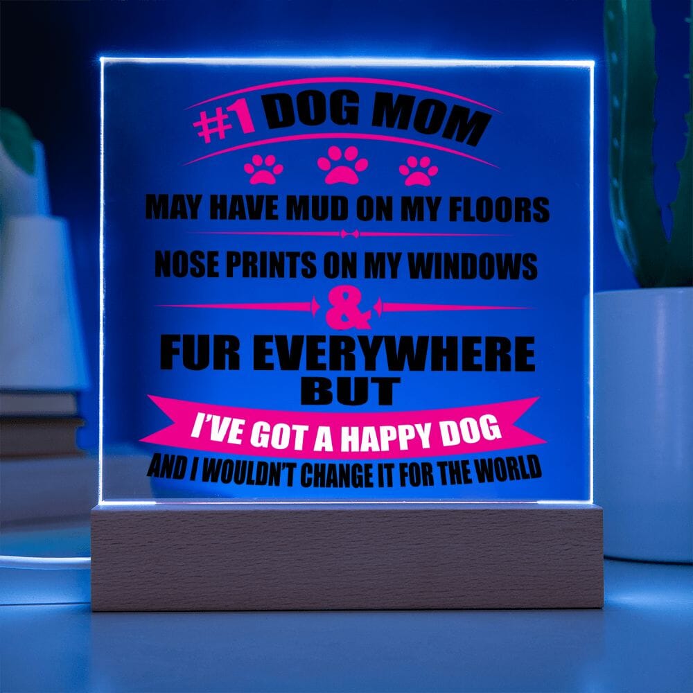 Adorable "Number 1 Dog Mom" Gift Decorative Acrylic Plaque Jewelry Acrylic Square with LED Base 