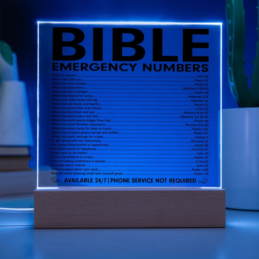 Powerful "Bible Emergency Numbers" Acrylic Plaque: An Unforgettable and Exclusive Keepsake Jewelry 
