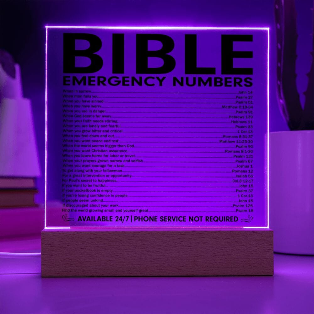 Powerful "Bible Emergency Numbers" Acrylic Plaque: An Unforgettable and Exclusive Keepsake Jewelry 
