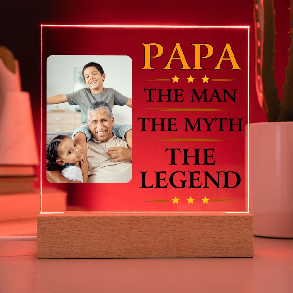Custom Gift for Grandpa "Papa The Man The Myth The Legend" Acrylic Plaque Jewelry Acrylic Square with LED Base 