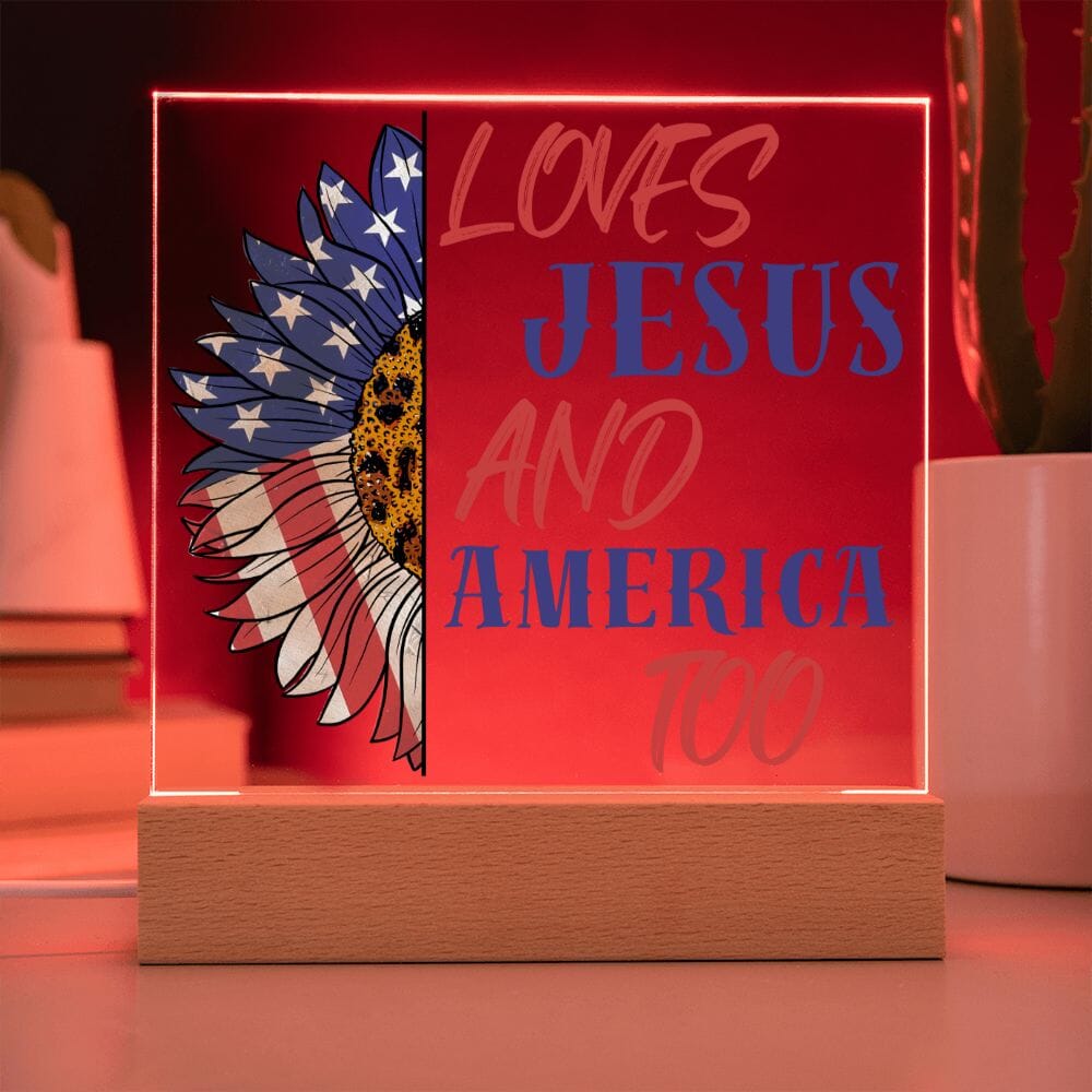 Beautiful "Loves Jesus and America Too" Acrylic Plaque Jewelry 