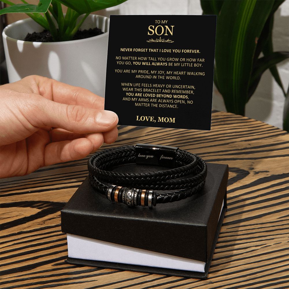 Unique Gift for Son From Mom "You Will Always Be My Little Boy" Braided Bracelet Jewelry 