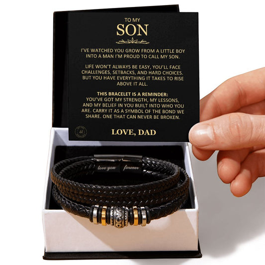 Unique Gift for Son From Dad "I'm Proud To Call You My Son" Braided Bracelet Jewelry Two-Toned Gift Box 