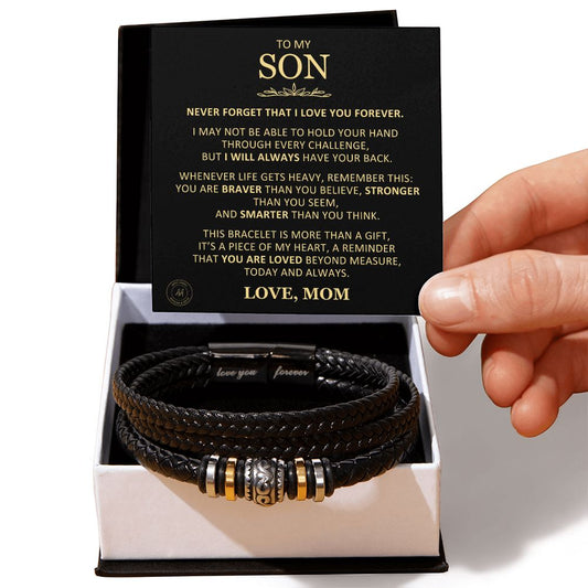 Unique Gift for Son From Mom "You Are Love Beyond Measure" Braided Bracelet Jewelry Two-Toned Gift Box 