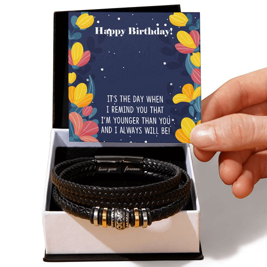 Funny Birthday Gift for Older Sibling "I'm Younger Than You" Bracelet Jewelry Two-Toned Gift Box 