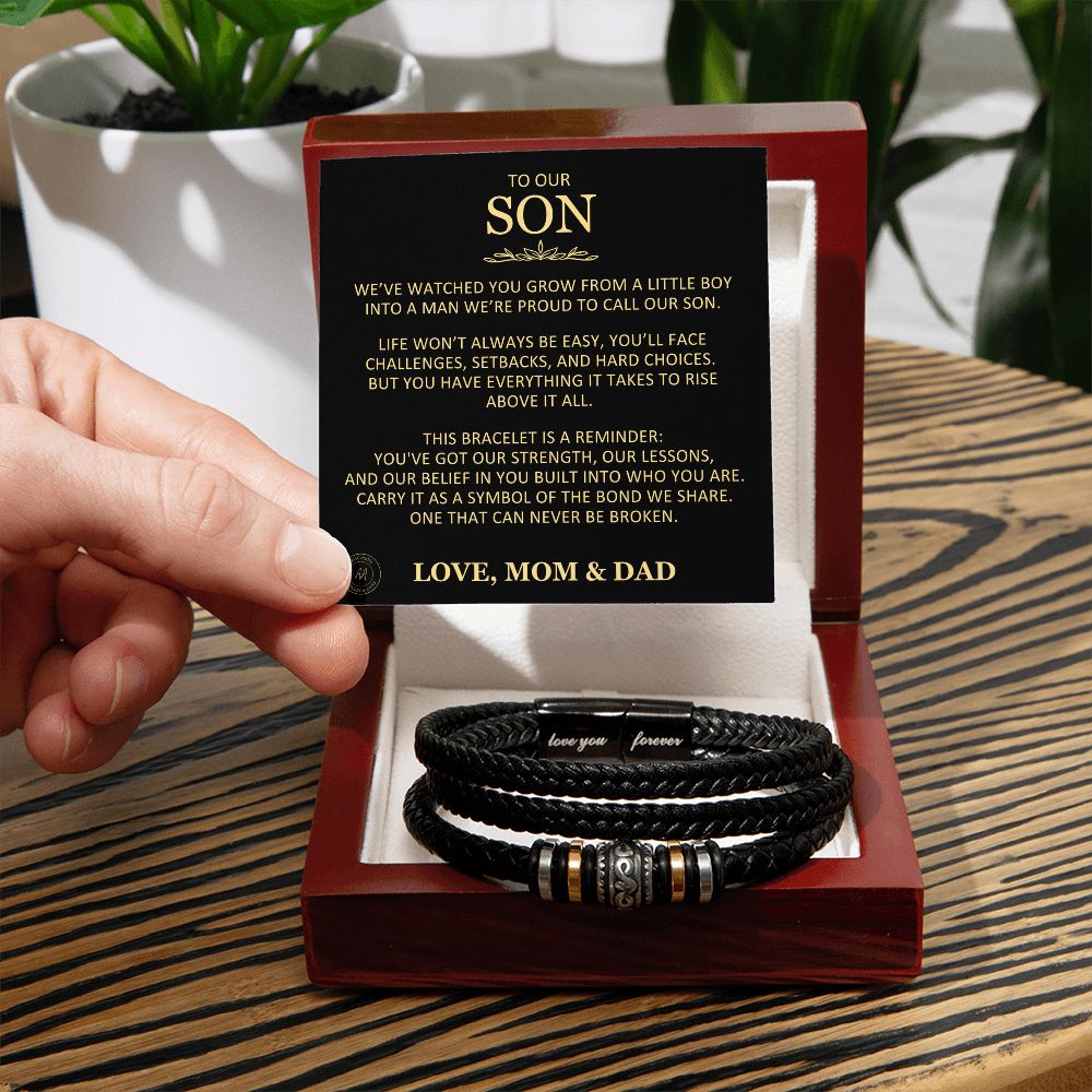 Unique Gift for Son From Mom and Dad "We're Proud To Call You Our Son" Braided Bracelet Jewelry 