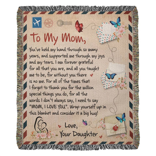 Gift for Mom From Daughter "Without You There Is No Me" Heirloom Woven Blanket Jewelry 