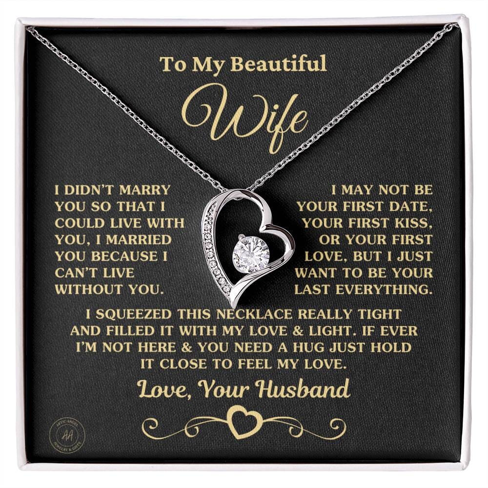 Special Gift for Wife "I Can't Live Without You" Gold Heart Necklace Jewelry 14k White Gold Finish Two-Toned Gift Box 