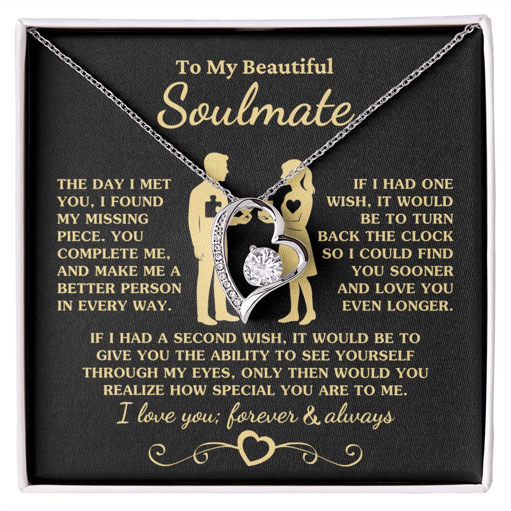 Gift for Soulmate "You Complete Me" Heart Necklace Jewelry 14k White Gold Finish Two-Toned Gift Box 